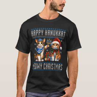 Cat Merry Christmas Happy Hanukkah Jewish Christia T-Shirt