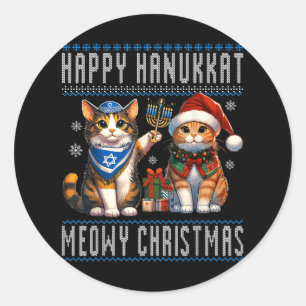 Cat Merry Christmas Happy Hanukkah Juwish Christia Runder Aufkleber
