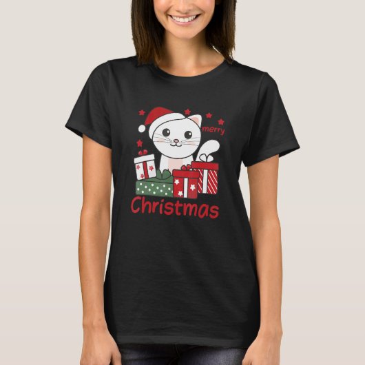 Cat Merry Christmas Winter Animals Cats Christmas T-Shirt (Vorderseite)