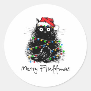 Cat Merry Fluffmas Cat Lover Weihnachtsgeschenk Runder Aufkleber