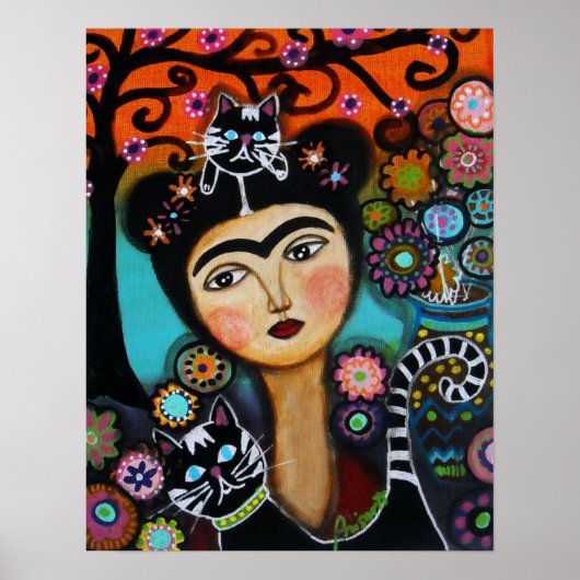 Cat Mexican Lady Day of the Dead Painting Poster (Vorne)
