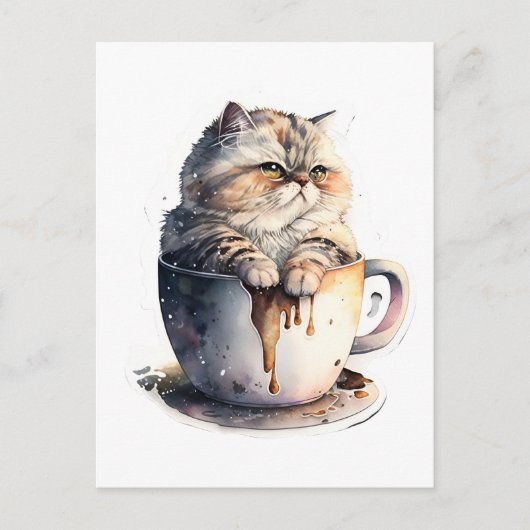 Cat Miaw Niedlich Chat Coffee Lover Postkarte (Vorderseite)
