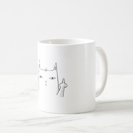 Cat Middle Finger Line Art Kaffeetasse (VorderseiteRechts)