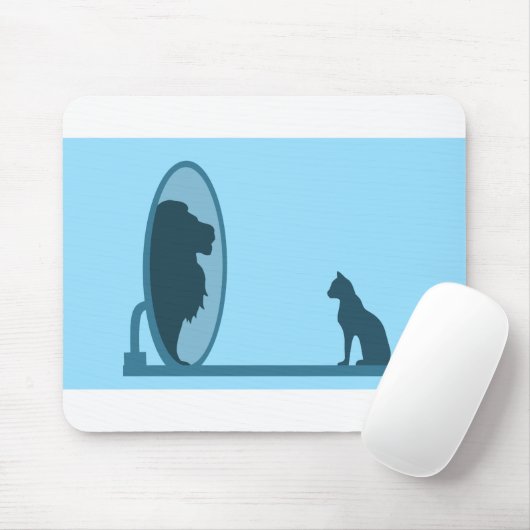 Cat Mirror Lion Reflection Confidence Motivation Mousepad (Mit Mouse)