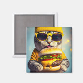 CAT MIT CHEESEBURGER-FUNNY-Kühlschrankmagnet Magnet (Vorderseite/Rückseite)