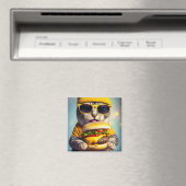 CAT MIT CHEESEBURGER-FUNNY-Kühlschrankmagnet Magnet (In Situ (Geschirrspüler))