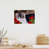 CAT MIT ROTE ROSEN POSTER (Küche)