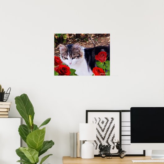 CAT MIT ROTE ROSEN POSTER (Heimbüro)