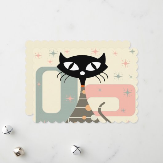 Cat Mitte des Jahrhunderts Moderne Feiertagskarte (Vorderseite/Rückseite Beispiel)