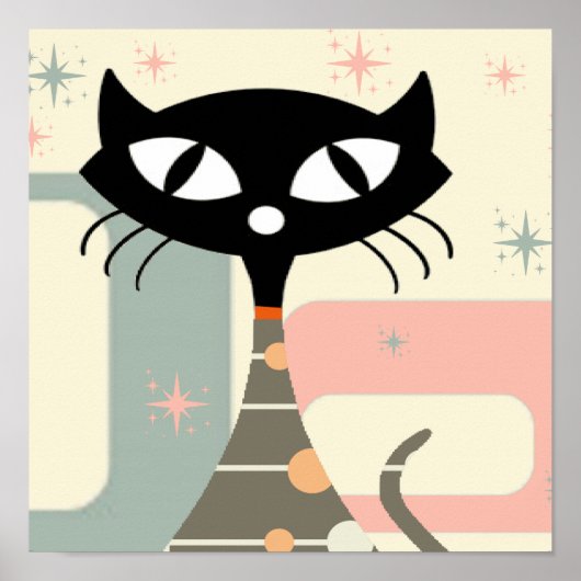 Cat Mitte des Jahrhunderts Moderne Poster (Vorne)