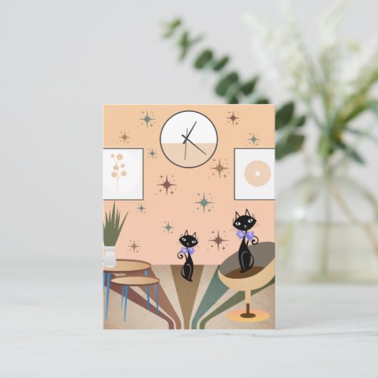 Cat Mitte des Jahrhunderts Moderne Postkarte (Stehend Vorderseite)