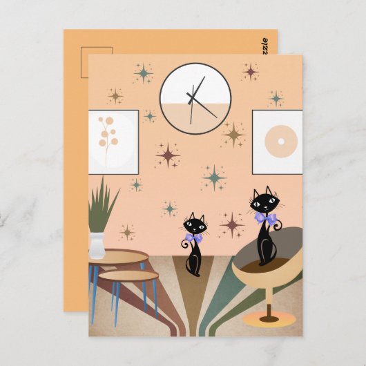 Cat Mitte des Jahrhunderts Moderne Postkarte (Vorne/Hinten)