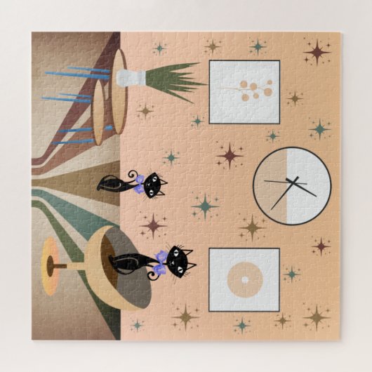 Cat Mitte des Jahrhunderts Moderne Puzzle (Horizontal)