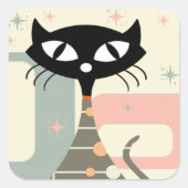 Cat Mitte des Jahrhunderts Moderne Quadratischer Aufkleber (Vorderseite)