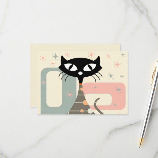 Cat Mitte des Jahrhunderts Moderne RSVP Karte (Vorderseite/Rückseite Beispiel)