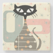 Cat Mitte des Jahrhunderts Moderne Steinuntersetzer (Vorderseite)