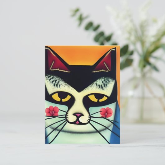 Cat Mixed Media Postkarte (Stehend Vorderseite)