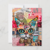 Cat Mixed Mixed Paper Collage Greeting Card Einladung (Vorderseite)