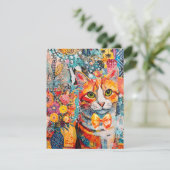 Cat Mixed Mixed Paper Collage Greeting Card Karte (Stehend Vorderseite)