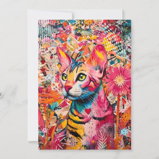 Cat Mixed Mixed Paper Collage Greeting Card Karte (Vorderseite)