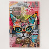Cat Mixed Mixed Paper Collage Jigsaw Puzzle (Vertikal)