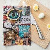 Cat Mixed Mixed Paper Collage Kitchen Towel Geschirrtuch (Viertel Falte)