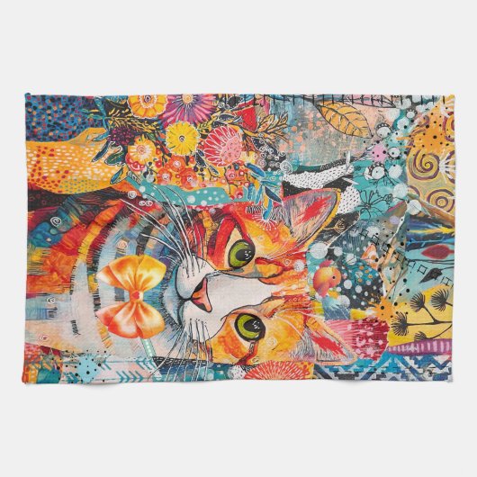 Cat Mixed Mixed Paper Collage Kitchen Towel Geschirrtuch (Horizontal)