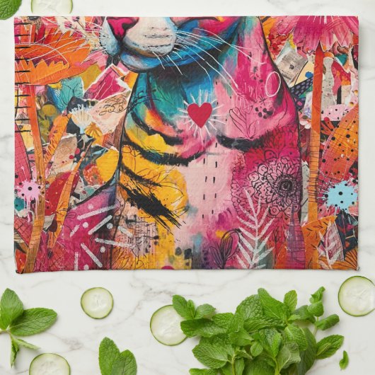 Cat Mixed Mixed Paper Collage Kitchen Towel Geschirrtuch (Gefaltet)