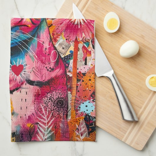 Cat Mixed Mixed Paper Collage Kitchen Towel Geschirrtuch (Viertel Falte)