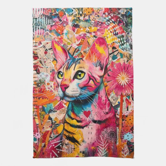 Cat Mixed Mixed Paper Collage Kitchen Towel Geschirrtuch (Vertikal)