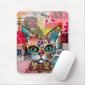 Cat Mixed Mixed Paper Collage  Mousepad (Mit Mouse)