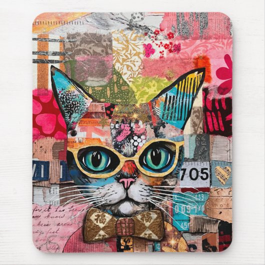 Cat Mixed Mixed Paper Collage Mousepad (Vorne)