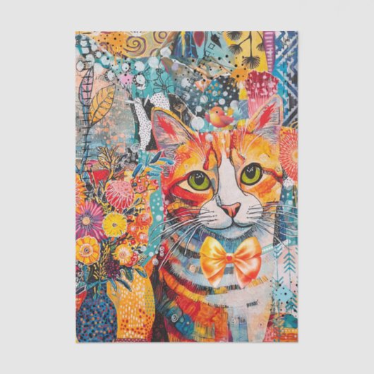 Cat Mixed Mixed Paper Collage Tissue Paper Seidenpapier (Vorderseite)