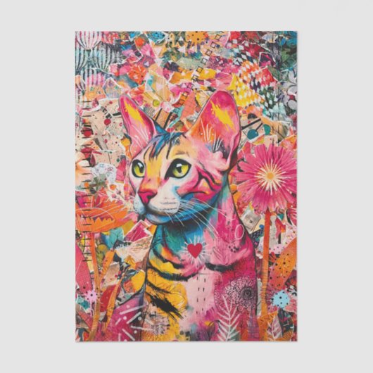 Cat Mixed Mixed Paper Collage Tissue Paper Seidenpapier (Vorderseite)