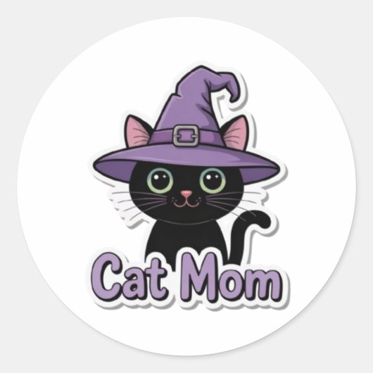 Cat Mom Black Cat Witch Hat Cute Sticker Cat Lover (Vorderseite)