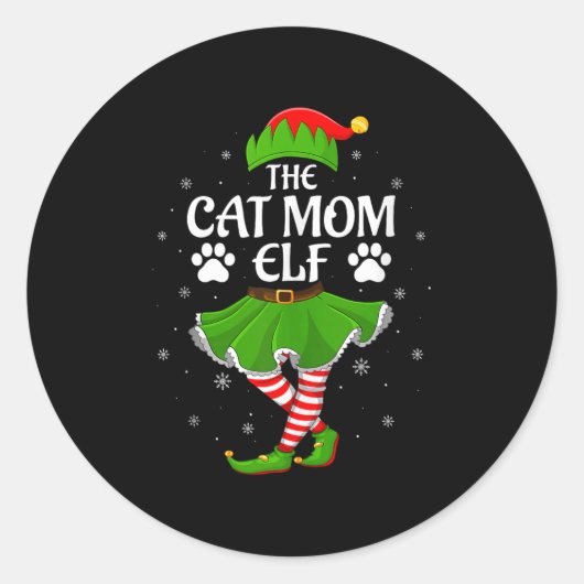 Cat Mom Elf Christmas Family Girls Women Elf Squad Runder Aufkleber (Vorderseite)