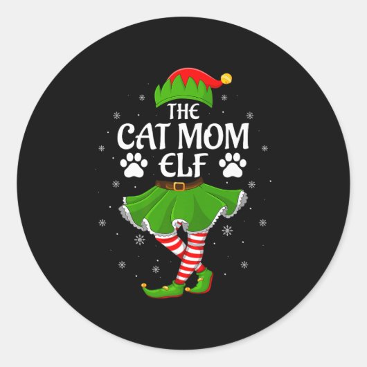 Cat Mom Elf Christmas Family Girls Women Elf Squad Runder Aufkleber (Vorderseite)