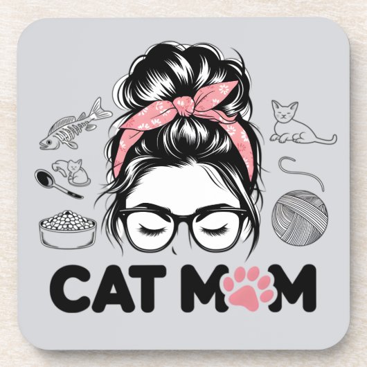 "Cat Mom" Funny Cute Cat Lover Women Getränkeuntersetzer (Vorderseite)