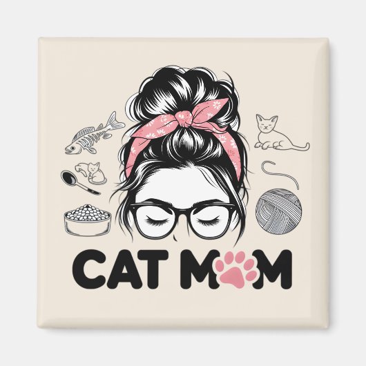 "Cat Mom" Funny Cute Cat Lover Women Magnet (Vorne)