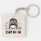 "Cat Mom" Funny Cute Cat Lover Women Schlüsselanhänger (Rückseite)