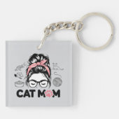 "Cat Mom" Funny Cute Cat Lover Women Schlüsselanhänger (Rückseite)