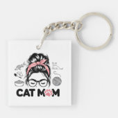 "Cat Mom" Funny Cute Cat Lover Women Schlüsselanhänger (Rückseite)