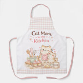 Cat Mom in the Kitchen Kawaii Pastel Gingham Pink Schürze (Vorderseite)