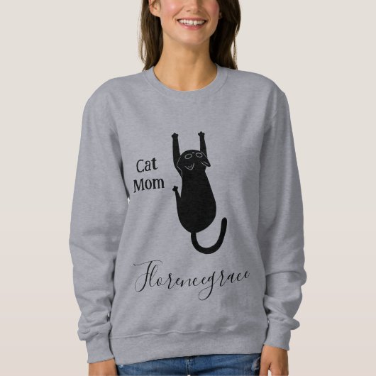 Cat Mom Pet Lover Script Name Personalized Grey Sweatshirt (Vorderseite)