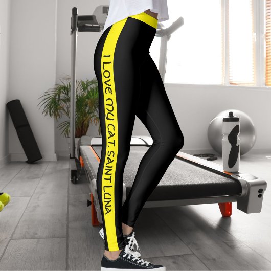Cat Mom Pet Lover Script Text Yellow Stripes Black Leggings