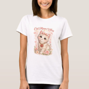 Cat Mom Vibes Süßes Kitten-Shirt – Sanfte Blumenka T-Shirt