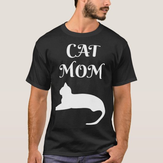 Cat Mom White On Black T-Shirt (Vorderseite)