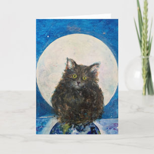Cat Moon Earth Tabby Maureen Girard Whimsical Dankeskarte