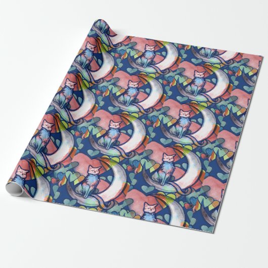 Cat Moon Lover Herz Geschenkpapier (Ungerollt)