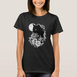Cat Moon Night Blume Schwarze Katzen T-Shirt